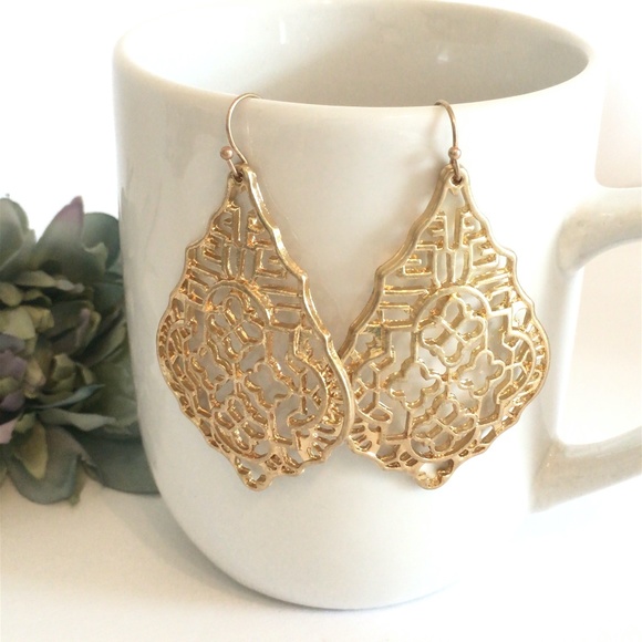 Filigree Teardrop Dangle Earrings - Picture 1 of 6